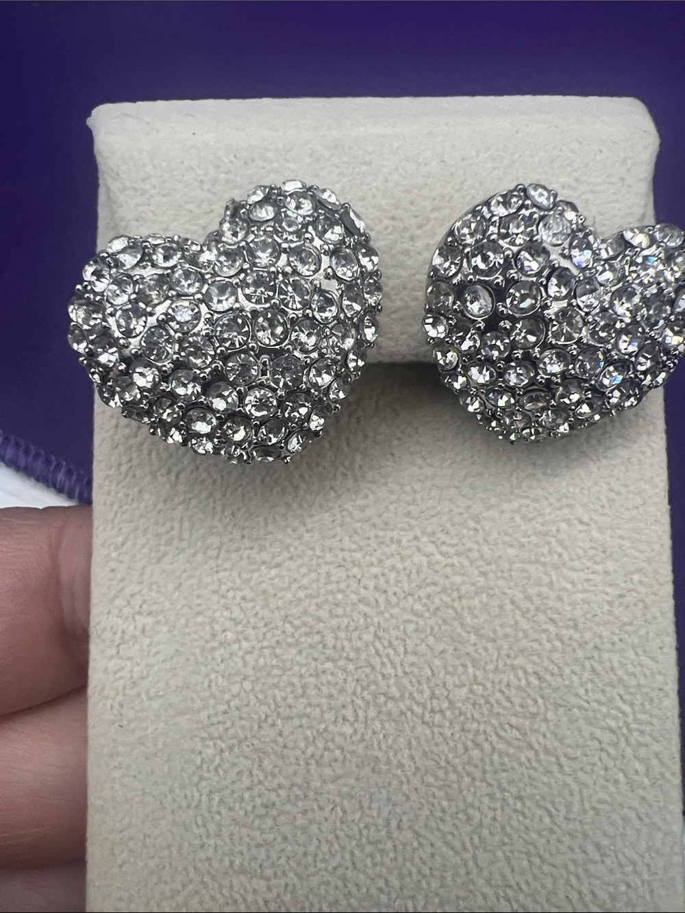 Pavé Crystal Heart Stud Earrings - Silver Tone